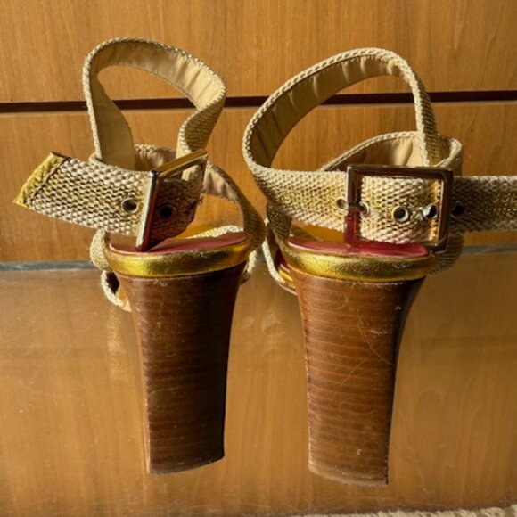 Pre-Loved Kate Spade Gold Canvas High Heeled Sandals - Size 7 - Picture 6 of 9